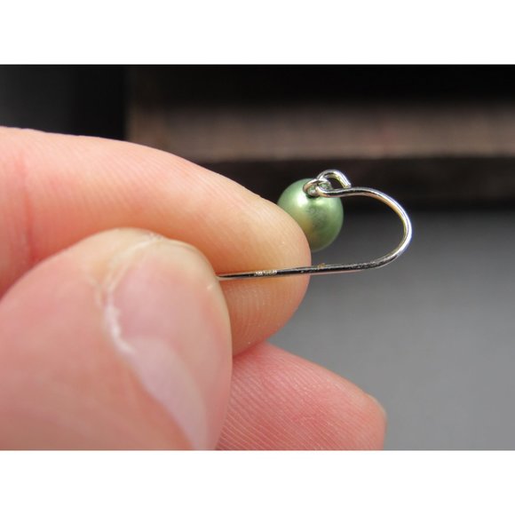 Sterling Silver Cute Small Light Green Pearls Earrings - Picture 3 of 5